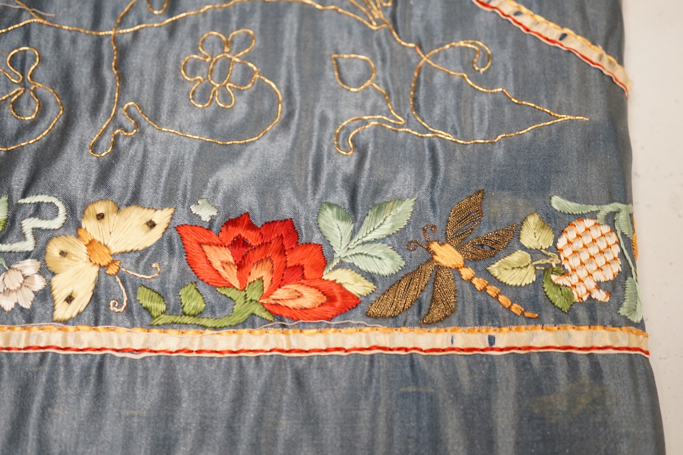 Three Chinese embroideries, including a Buddhist hanging